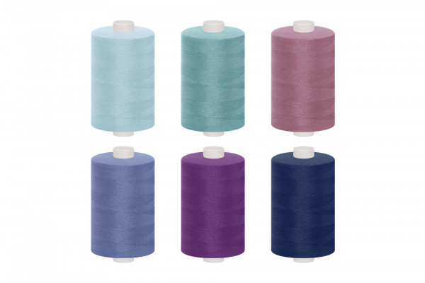 dalipo, Polyester-Nähgarn, 1000m, Farbgruppe blau, türkis & violett